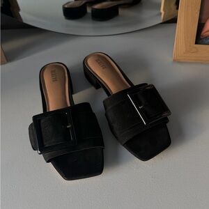 Black Slide Sandals with Buckle by Maeve